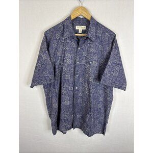 Tori Richard Hawaiian Shirt Men’s Large Blue Geometric Cotton Aloha USA